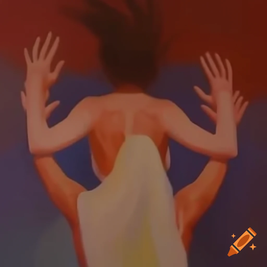 Woman with hands raised in a joyful pose