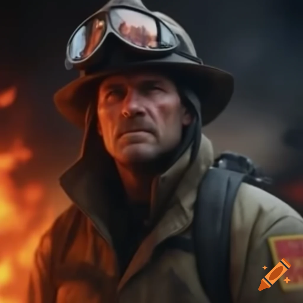 Fireman battling flames in a blaze