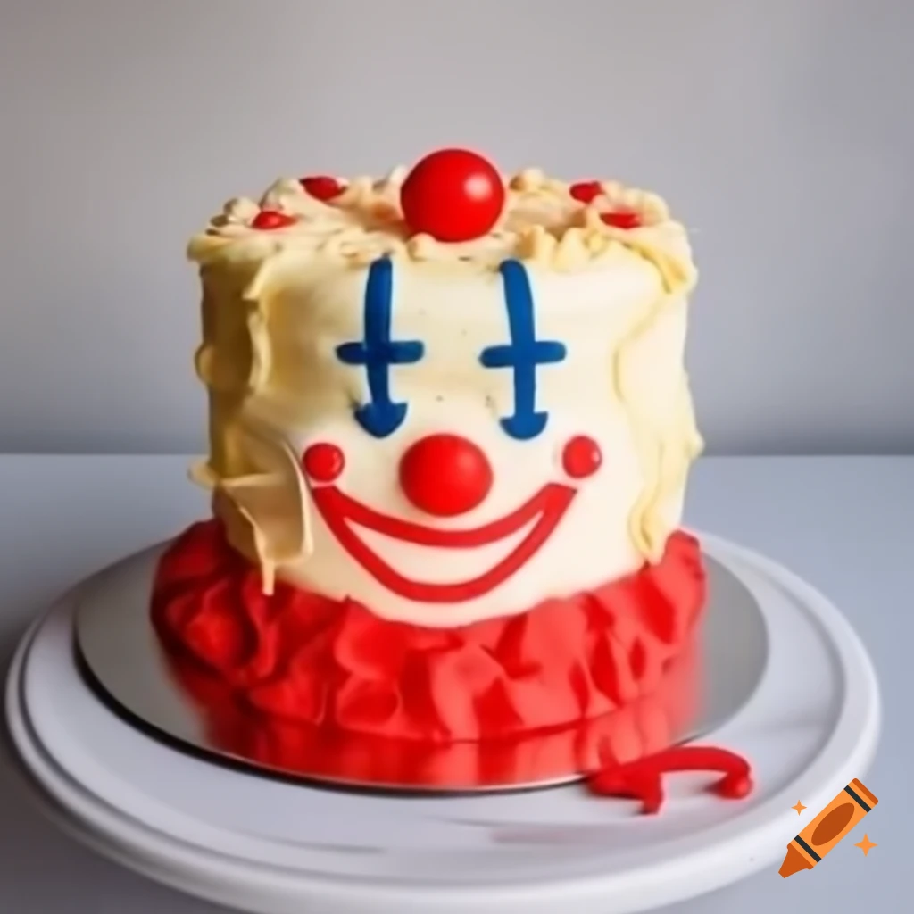 Realistic cake with clown face decoration in frosting on Craiyon