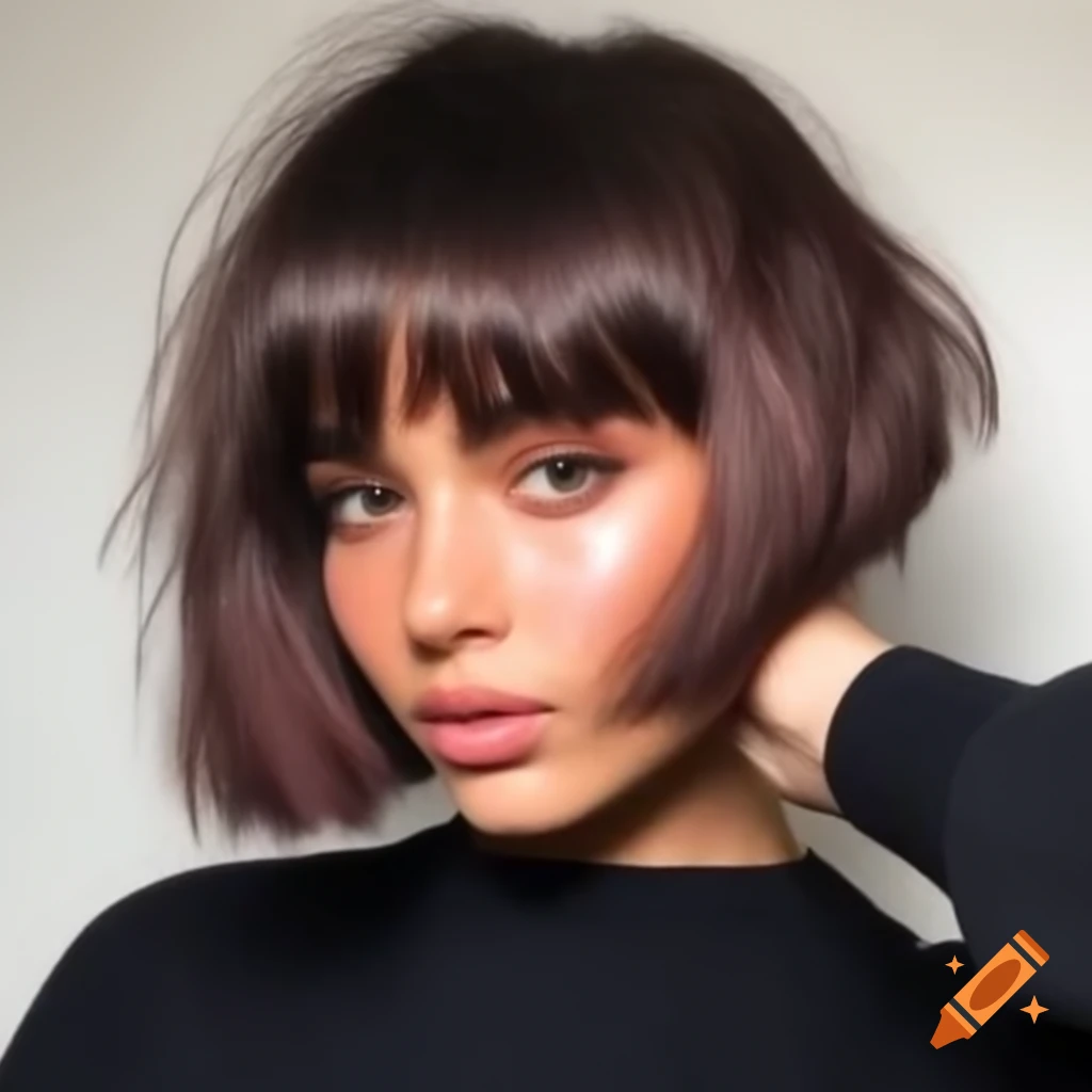 Young woman with thick dark brown hair in a freshly shaved undercut bob