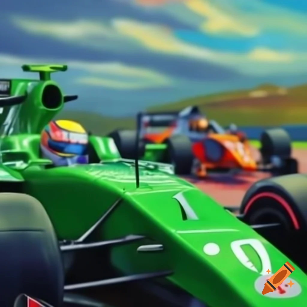 Green Formula 1 car winning a race