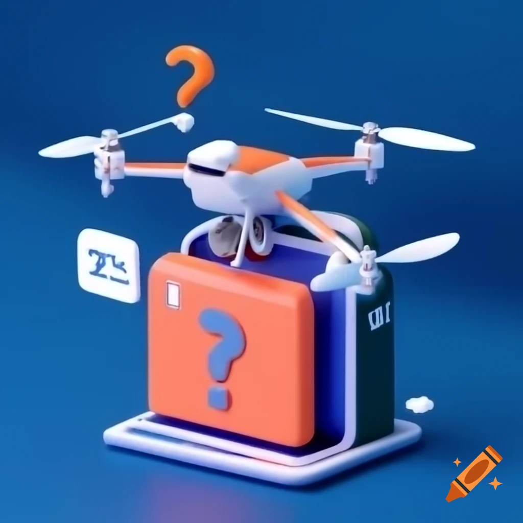 Drone carrying a payload marked with a question mark