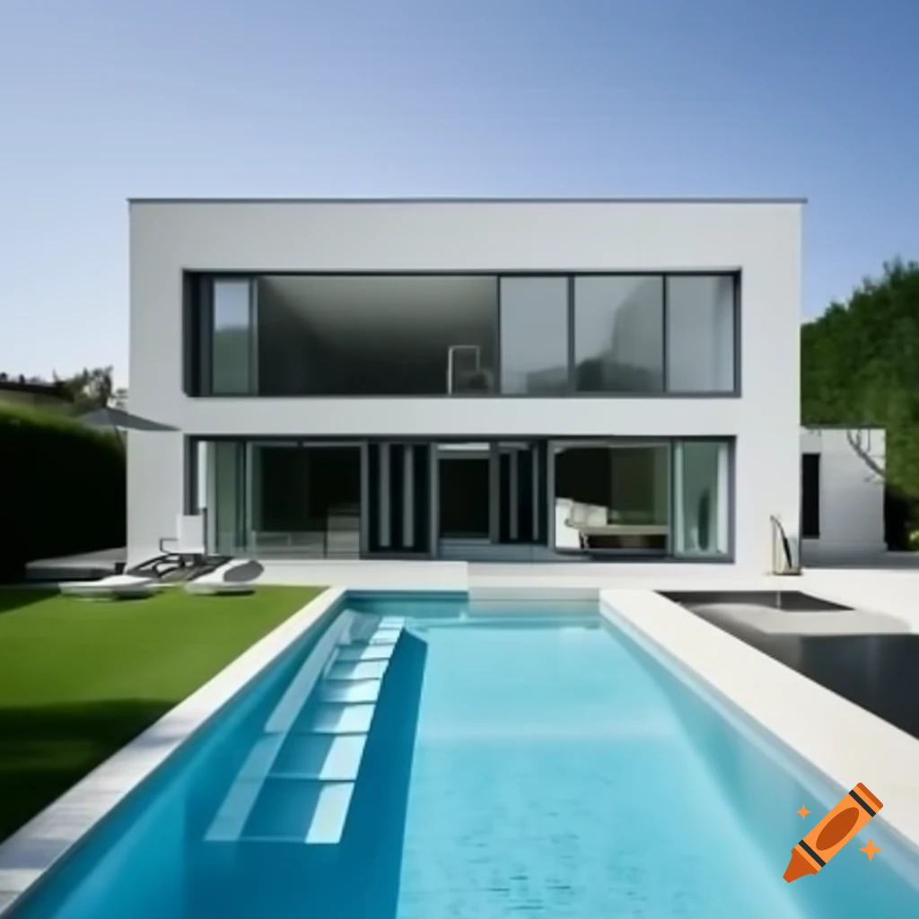 Modern blue villa with large pool