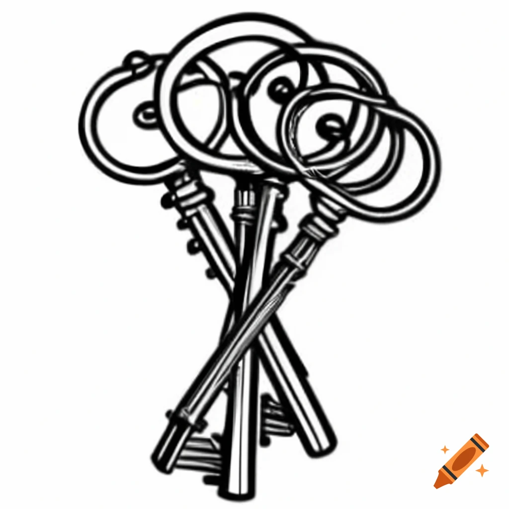 Bunch of antique keys illustrated in tattoo graphic style