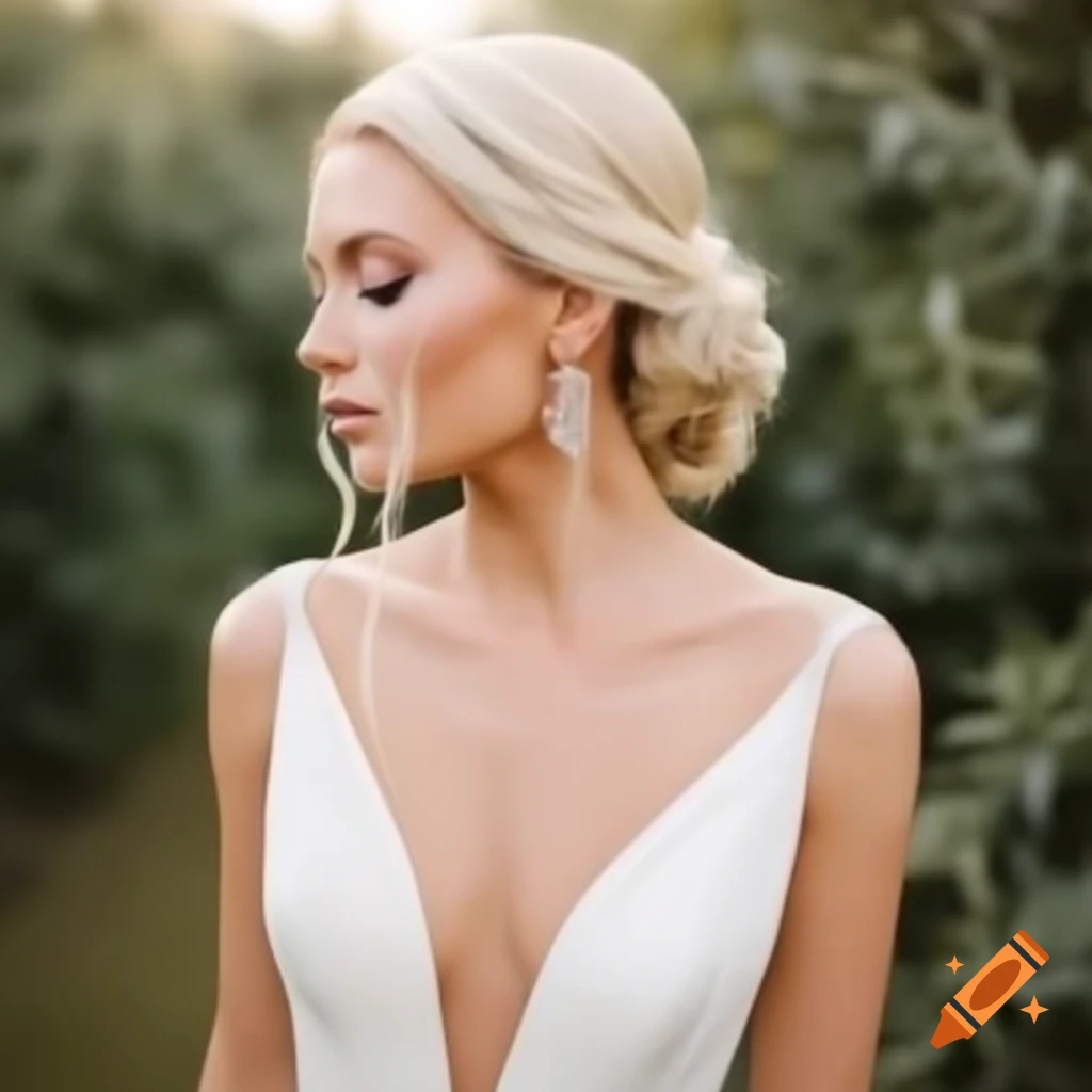 Beautiful woman in natural look wearing Pnina Tornai wedding dress