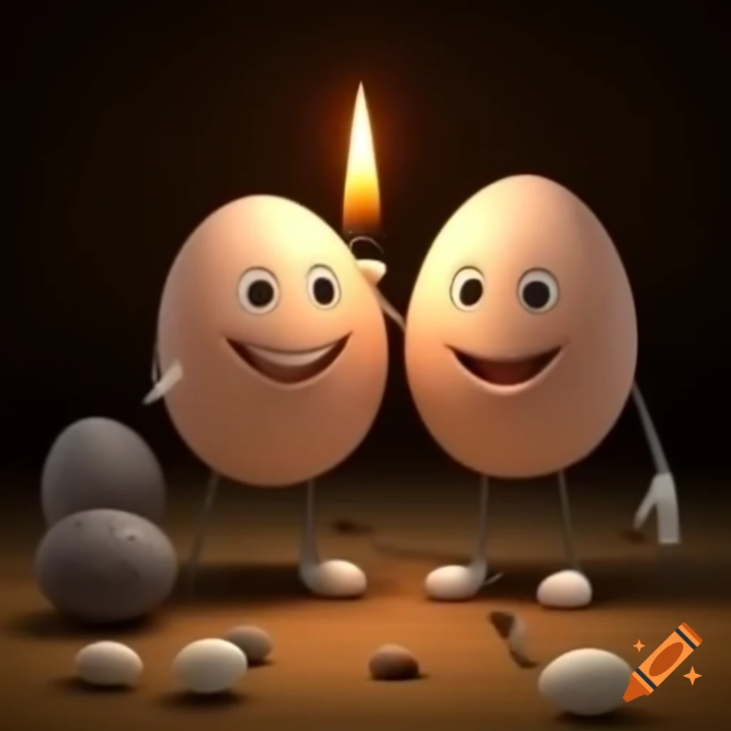 Two smiling eggs presenting a candle