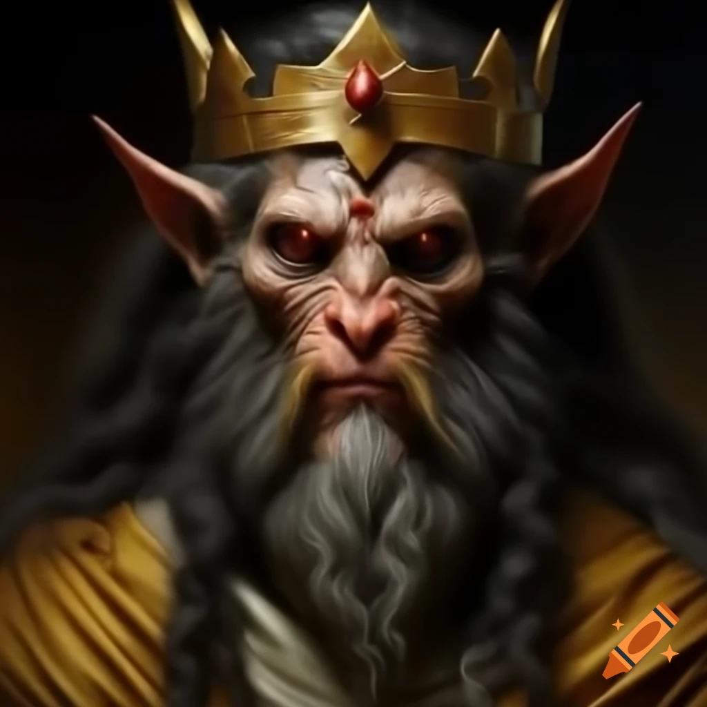 Demon King Robe Demon symbolizing Pride, king-like with golden crown and robe on Craiyon