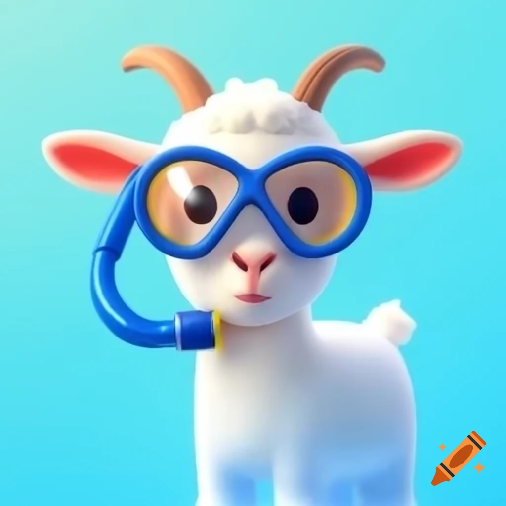 Cartoon goat wearing a snorkel