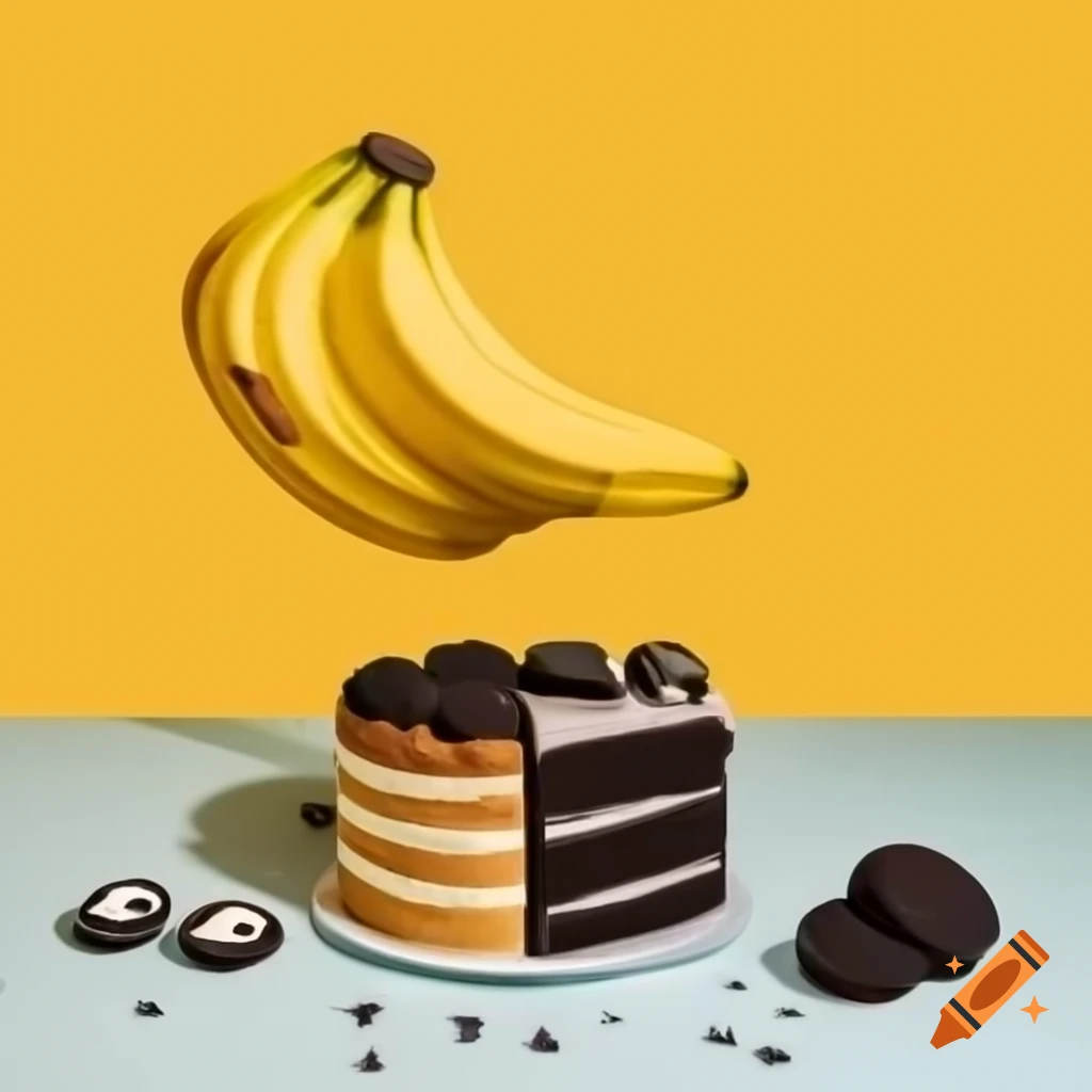 Half banana and half Oreo cake with decorative writing