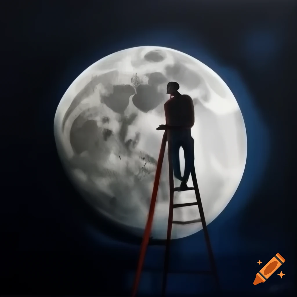 Two painters creating art on the moon's surface