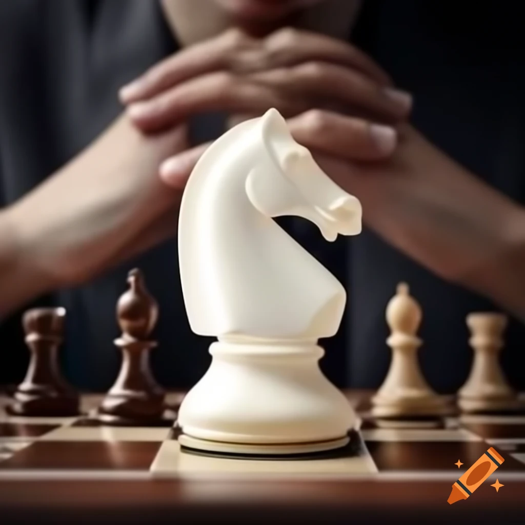 Chess scene featuring white knight in checkmate position