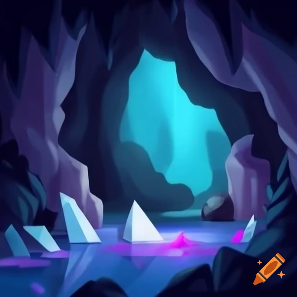 Flooded cave with crystals and purple water
