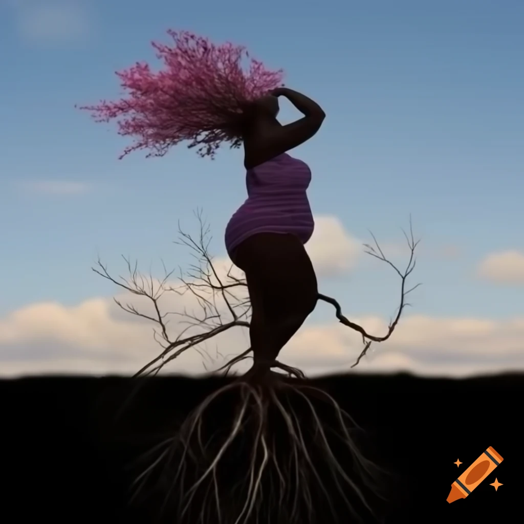 Silhouette of plus size woman symbolizing growth and rebirth with roots ...