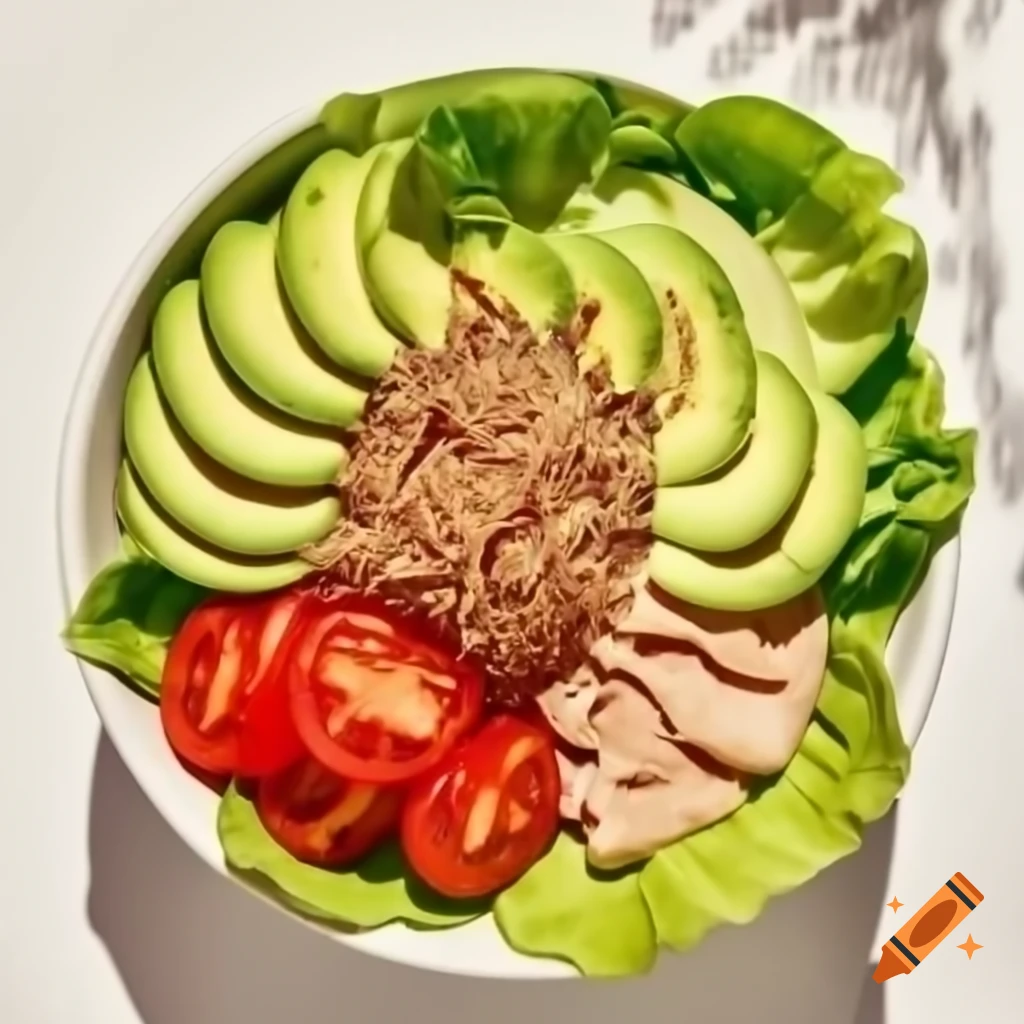 Vibrant bowl with shredded chicken, lettuce, avocado, cherry tomatoes, and dressing