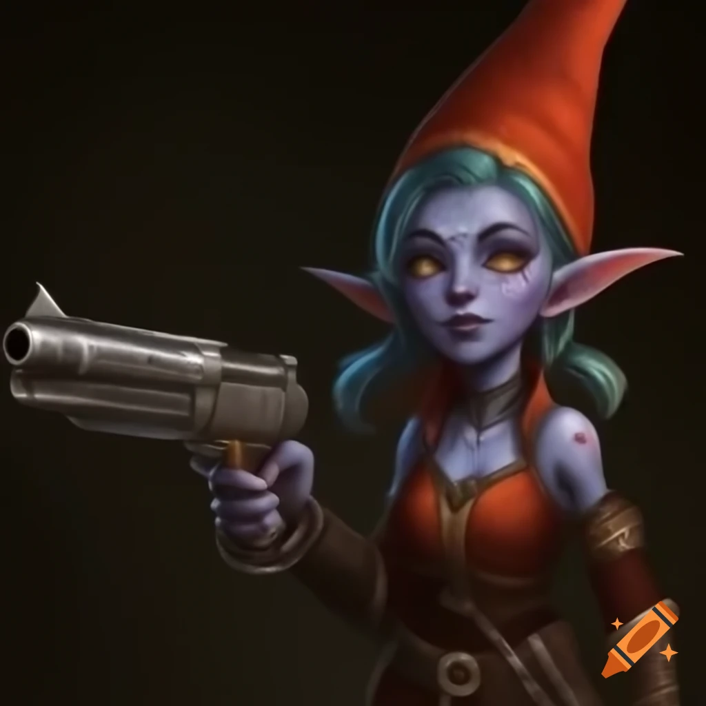 Deep gnome female artificer with blue skin and gun from Dungeons and ...