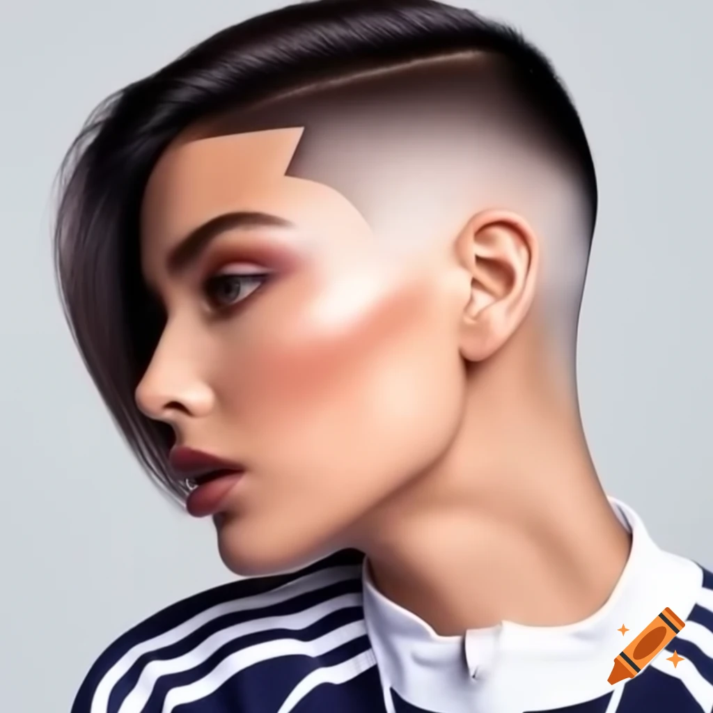 Brunette woman with an asymmetrical bob hairstyle and shaved undercut
