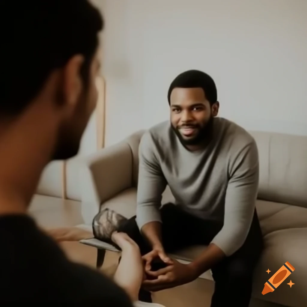 Bald psychologist conducting a therapy session with patient