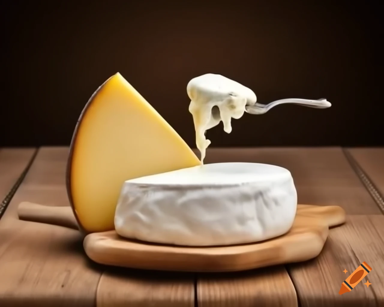 Photorealistic cheese with mozzarella dripping as slice is removed
