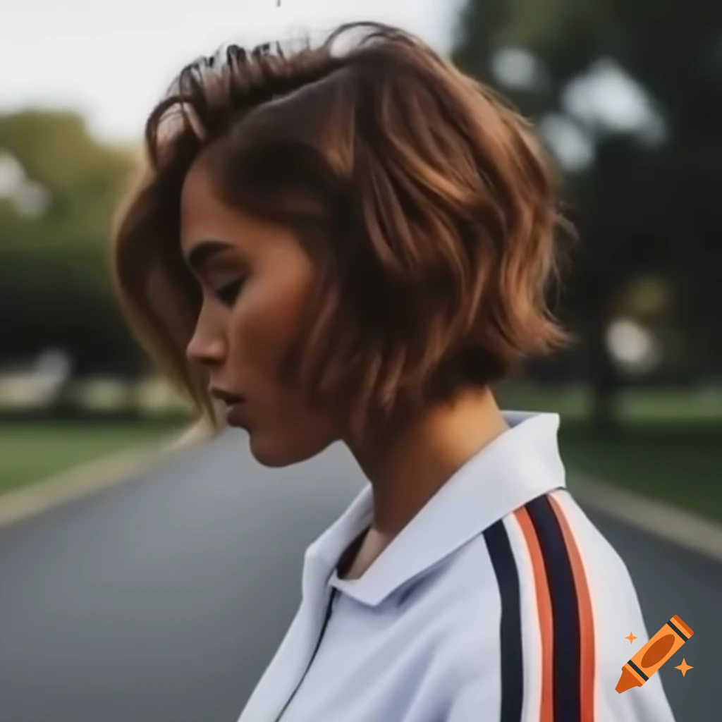 Woman with unique ultra-short brown wavy undercut bob hairstyle