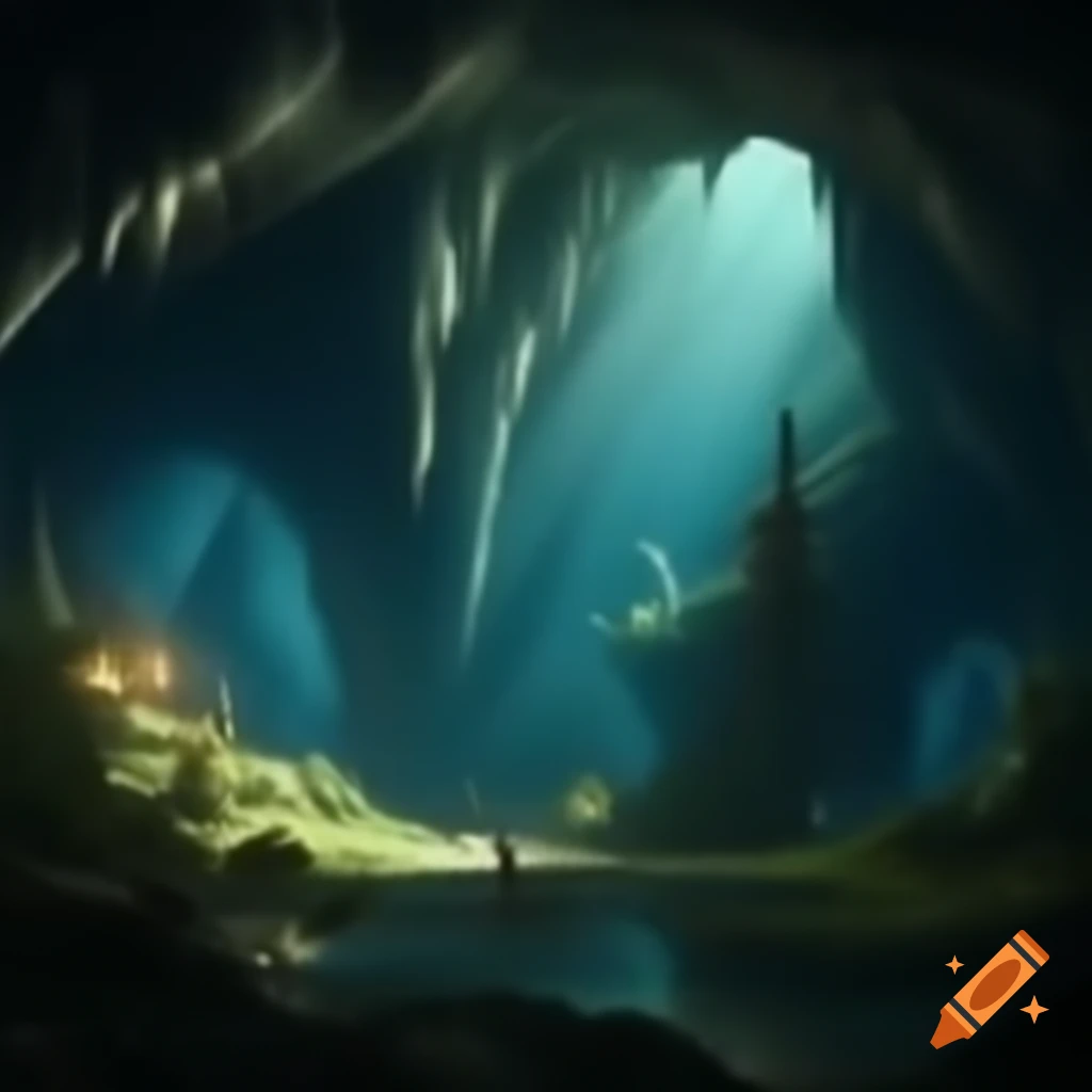 Underground cavern with intricate rock formations