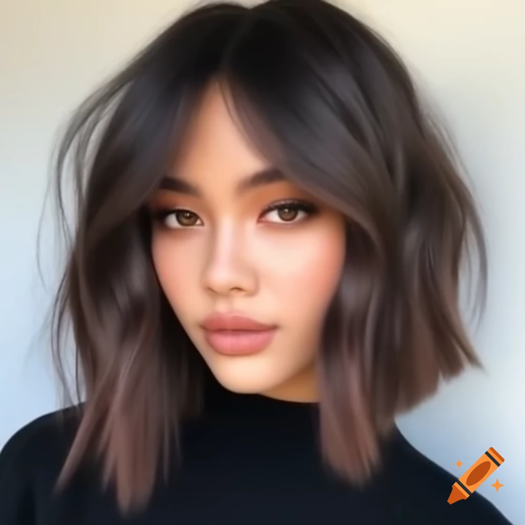 Young woman with thick dark brown hair in an extreme shaved undercut bob hairstyle
