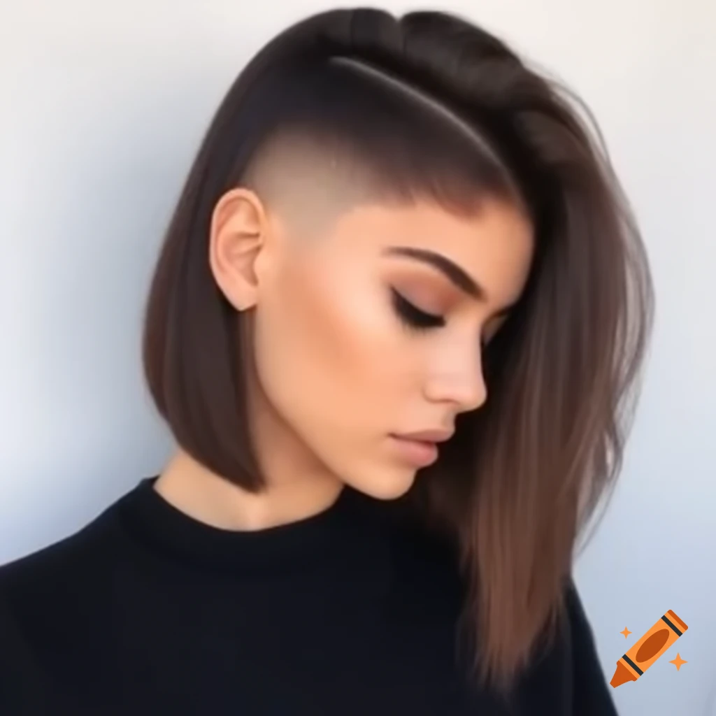 Young woman with dramatic shaved undercut bob hairstyle