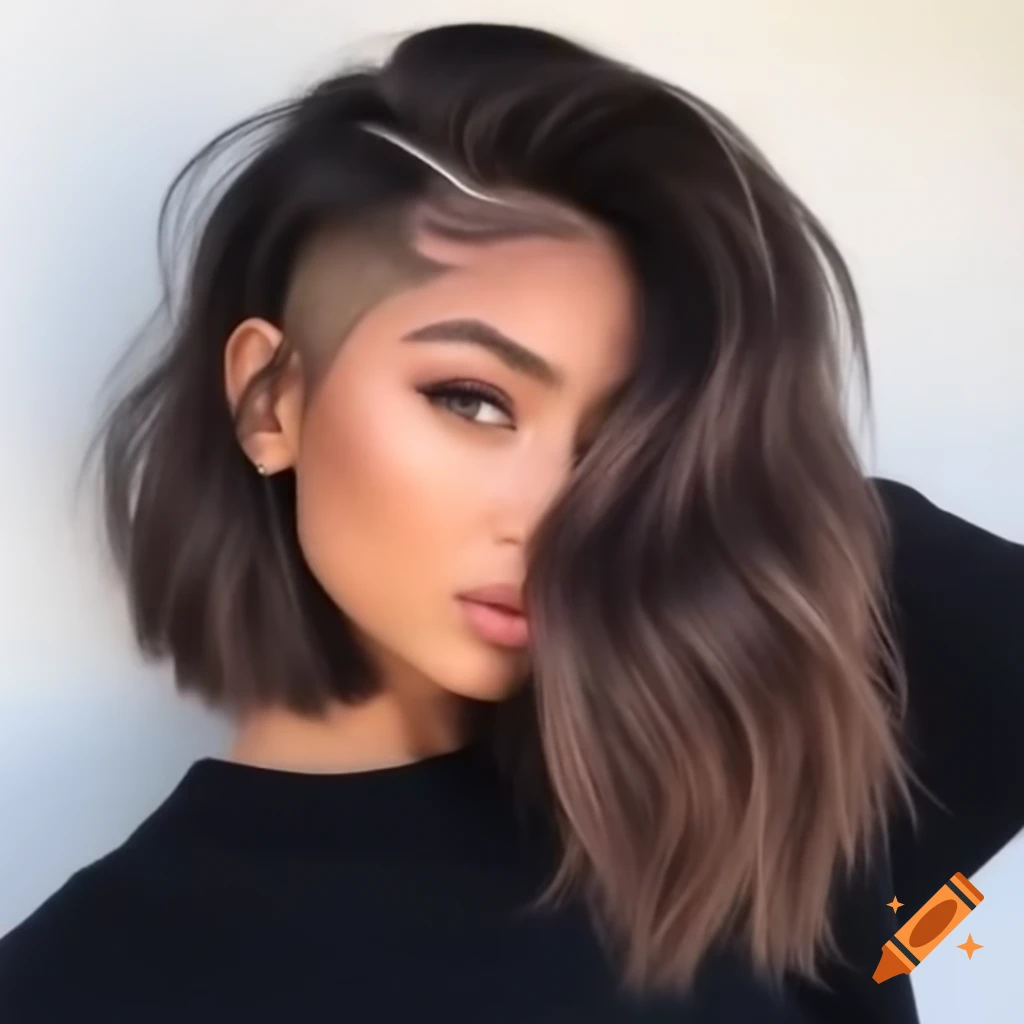 Young woman with unique extreme shaved undercut bob hairstyle
