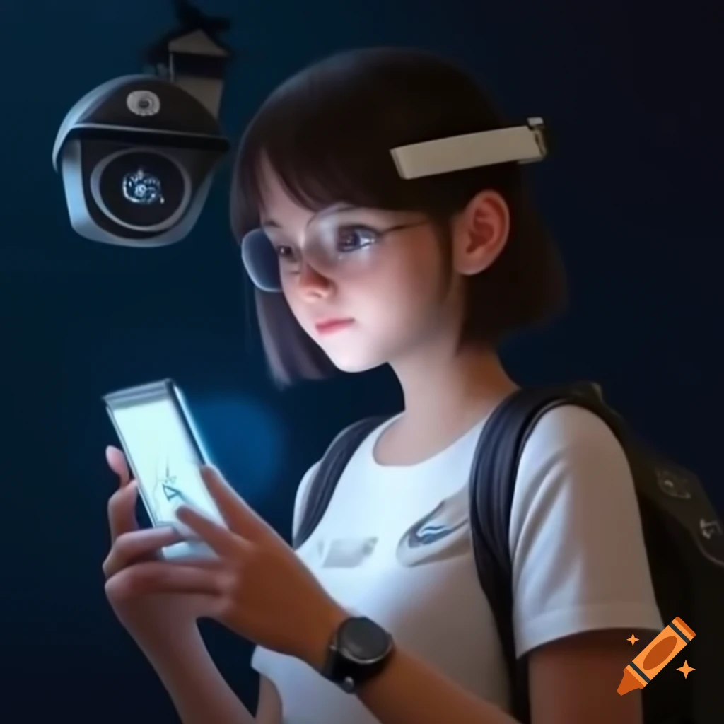Young lady using AI smartphone to monitor surveillance camera