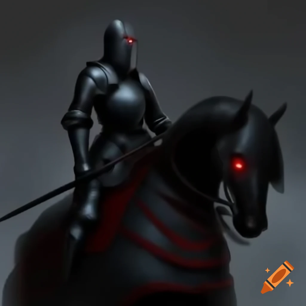 Black Rider Medieval Medieval knight in black armor riding a black horse with red eyes on ...