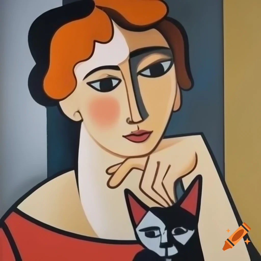 Abstract minimalist acrylic painting in cubist style featuring a woman ...
