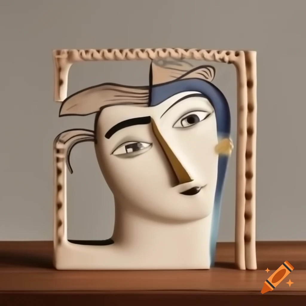 Profile of face in Picasso style on ceramic plate