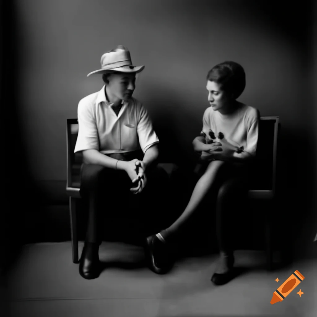 Two people engaged in conversation while sitting on chairs