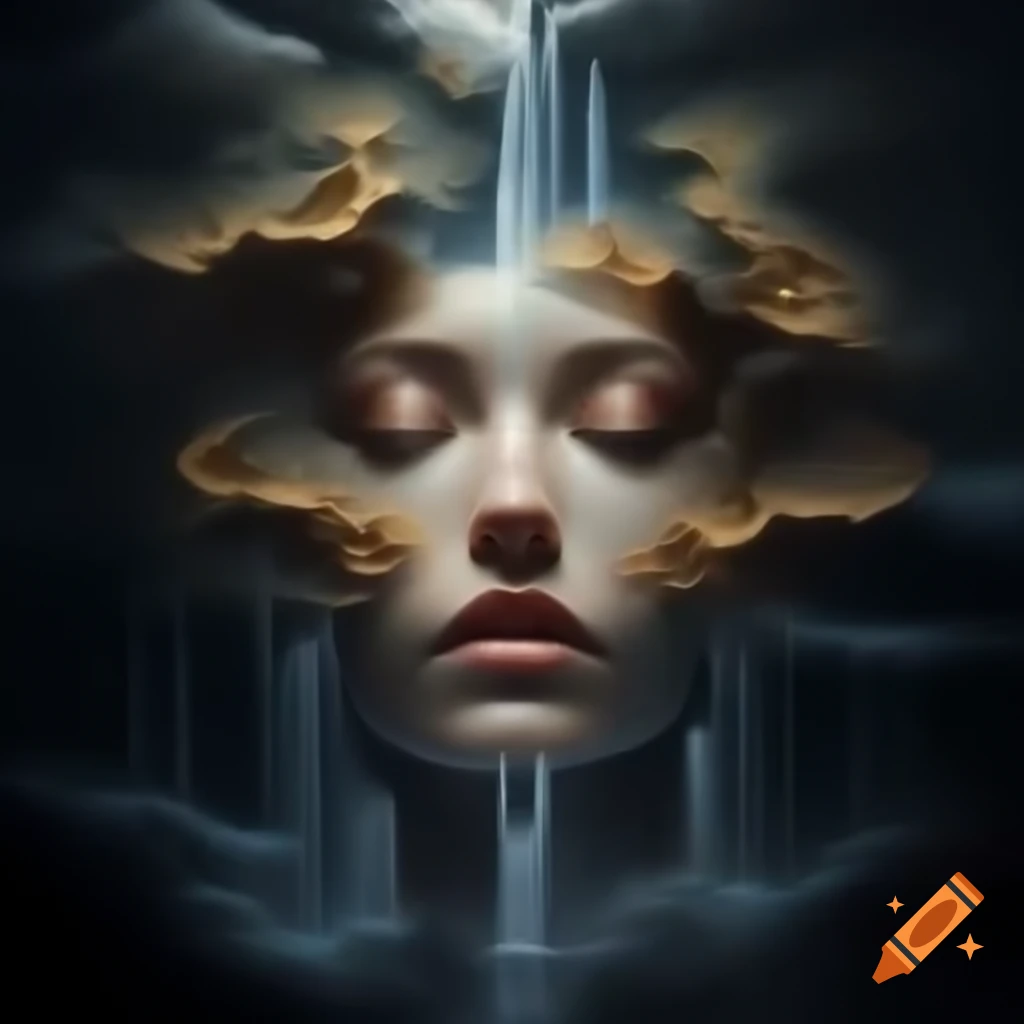 Beautiful woman merged with abstract Mandelbrot and ferromagnetics ...