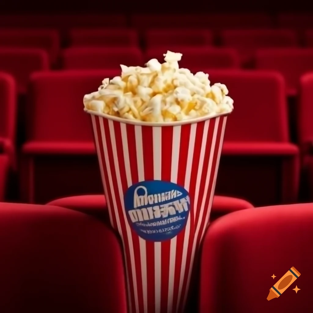 Freshly made movie theater popcorn in a red and white striped bucket