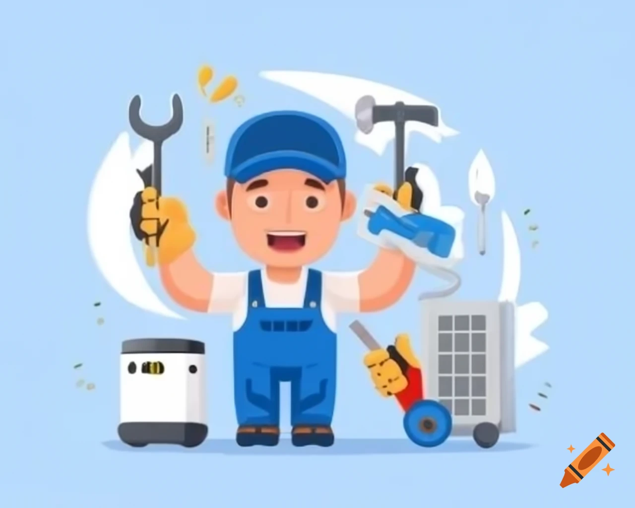 Air conditioner mechanic using tools for repair