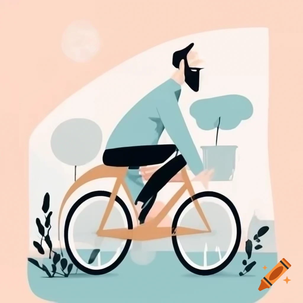 Abstract minimalist depiction of philosopher resembling Socrates riding modern bicycle