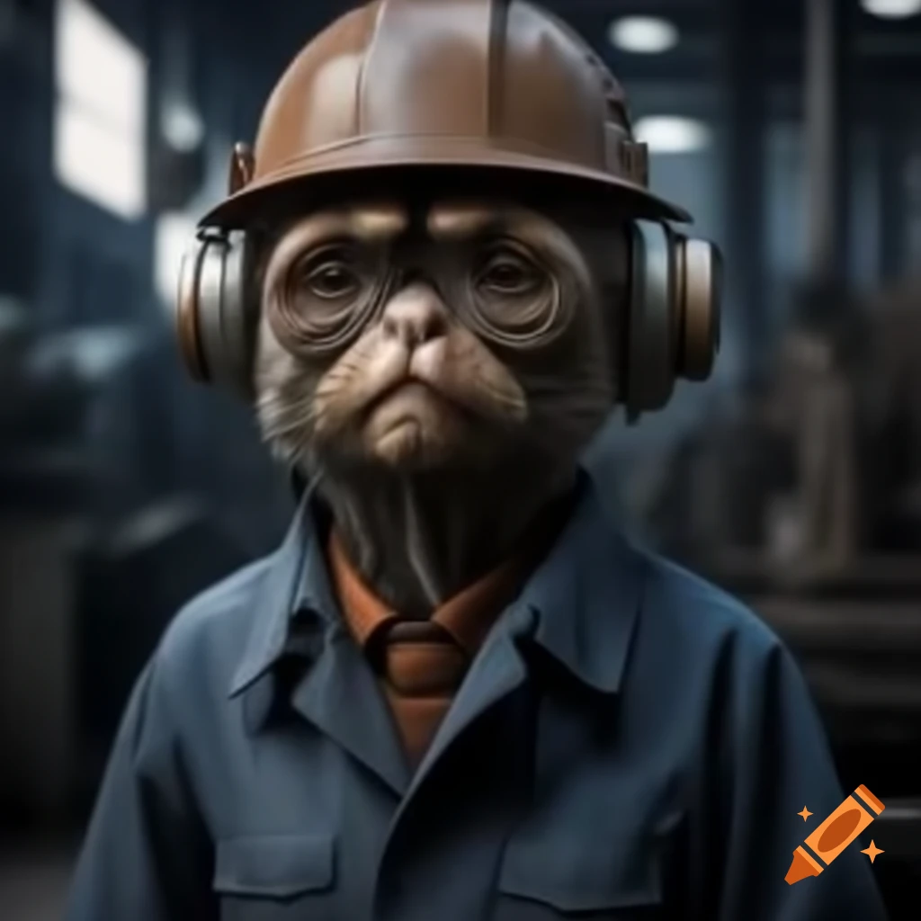 Tired 90-year-old factory worker with a weary expression