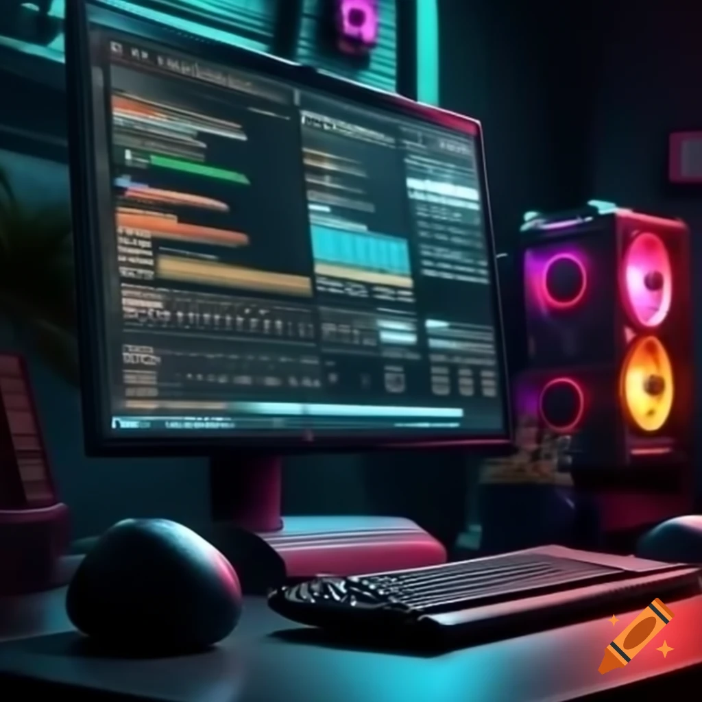 Video editing and color grading setup with desktop computer