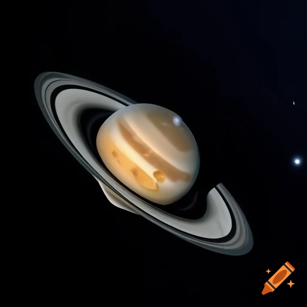 Cosmic scene featuring the Moon, Jupiter, Saturn, and a black hole