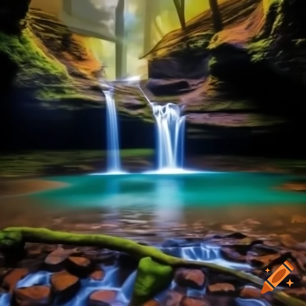 Black rock waterfall cascading down
