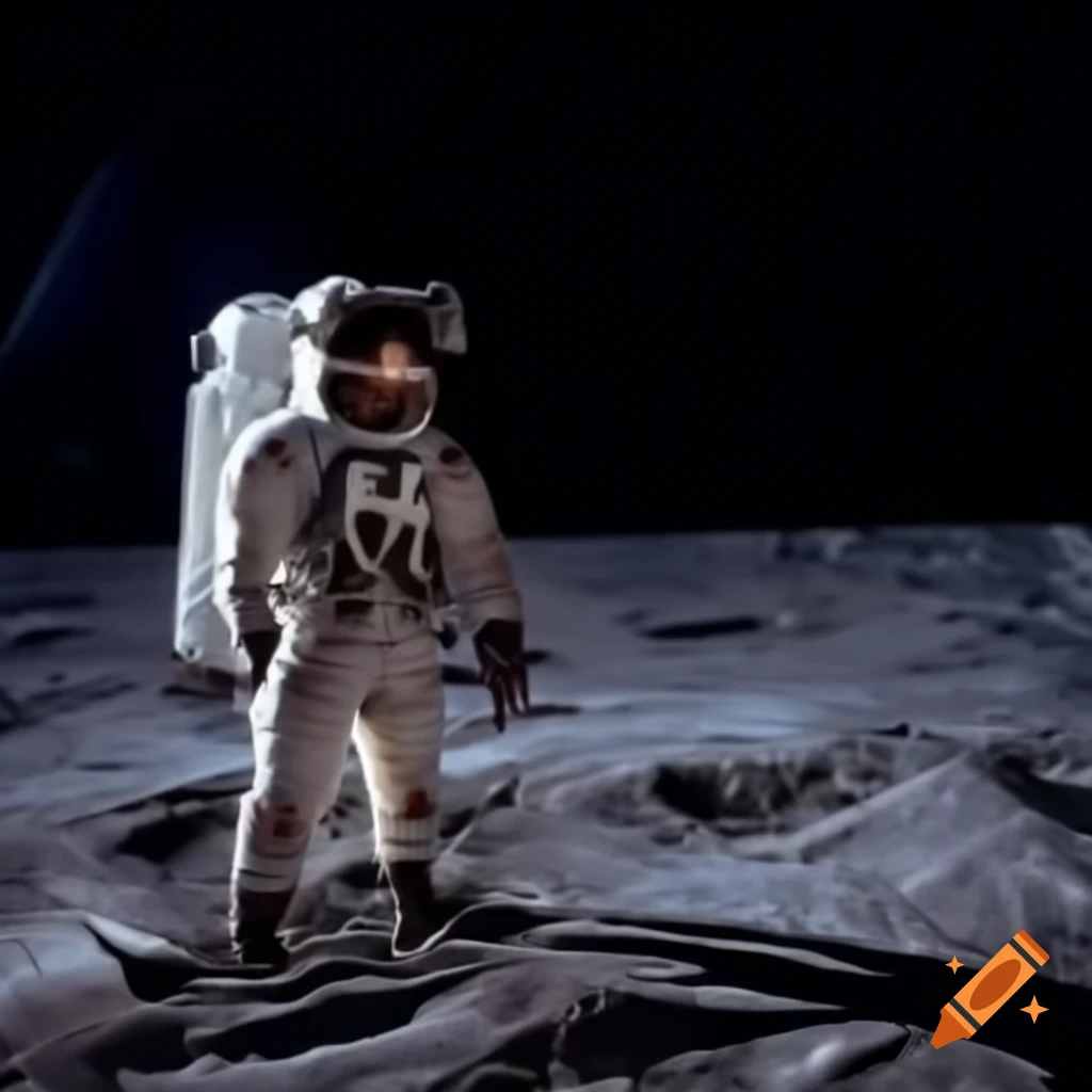 Astronaut on the moon with dark helmet obscuring face