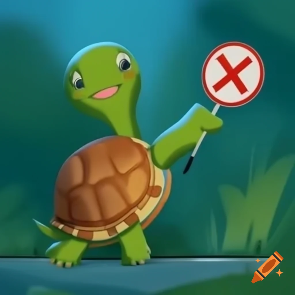 Cute turtle with a stop sign