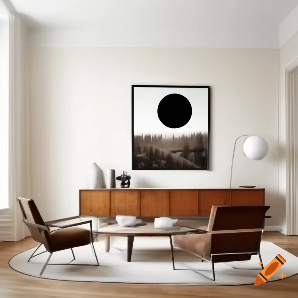 Modern minimalist living room interior with beige wall and white square feature