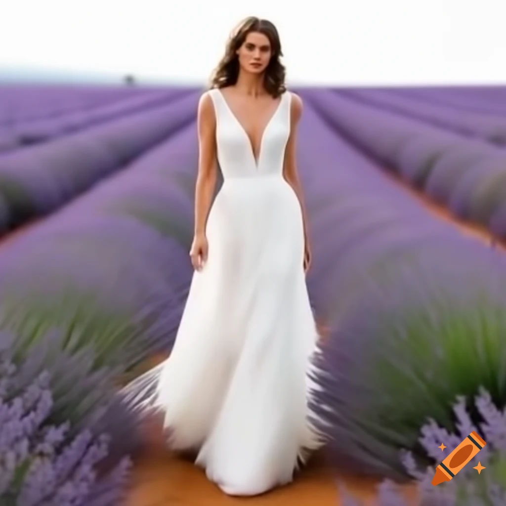 Bridal dress photoshoot in vibrant lavender fields