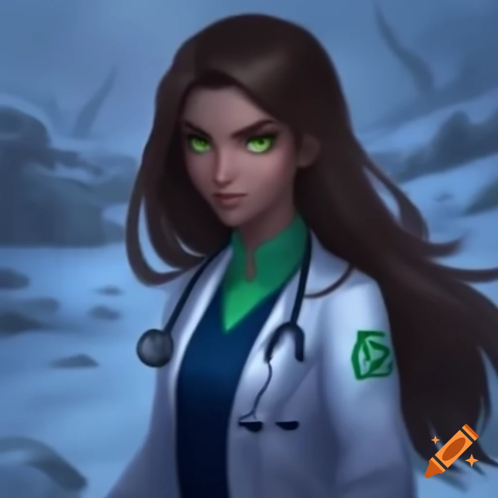 Young doctor in snowy landscape symbolizing hope during a zombie apocalypse