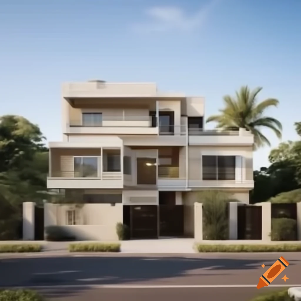 Five two-family villas with entrances, first floors, and half-built attics in sunlight