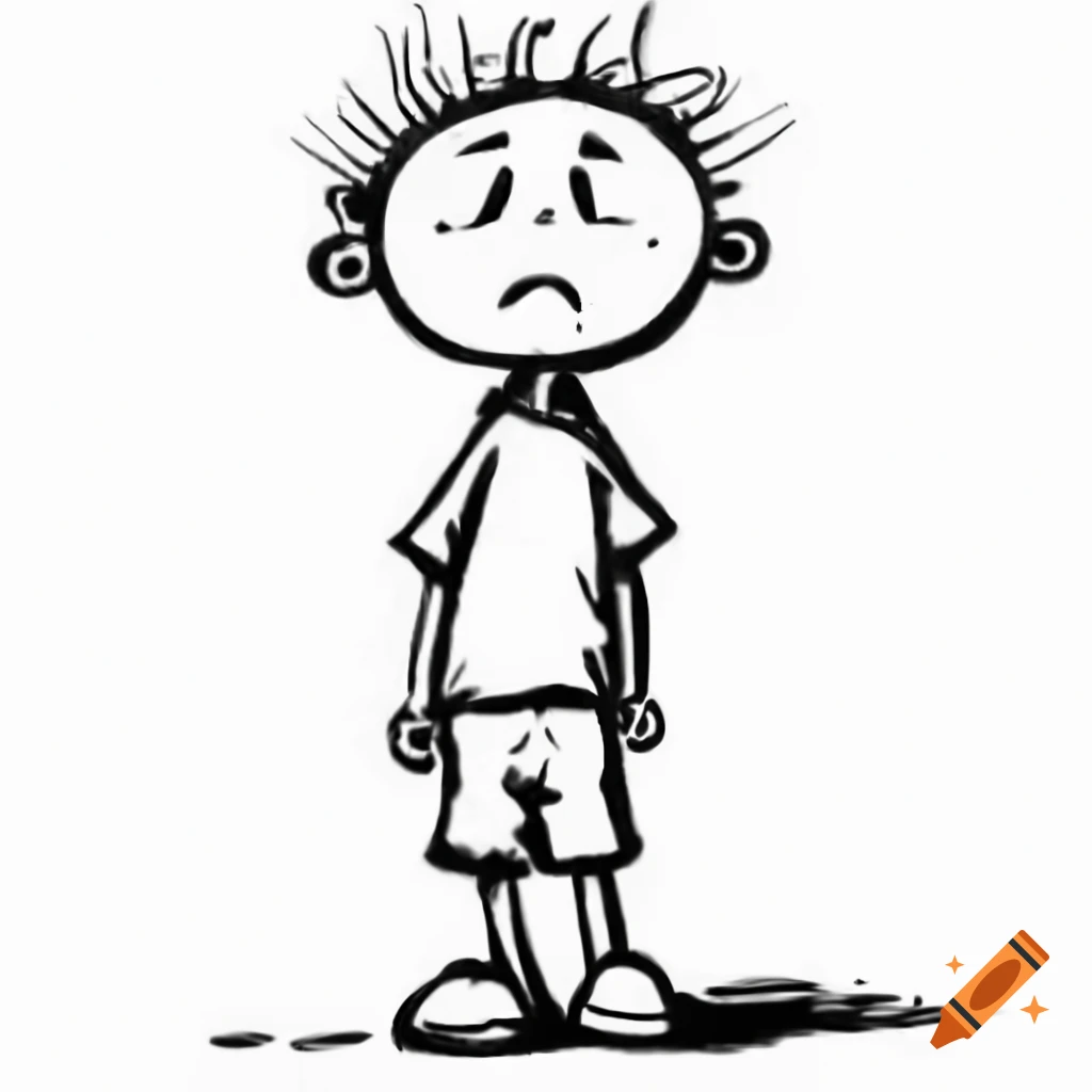 Stylized sketch of a sad child standing