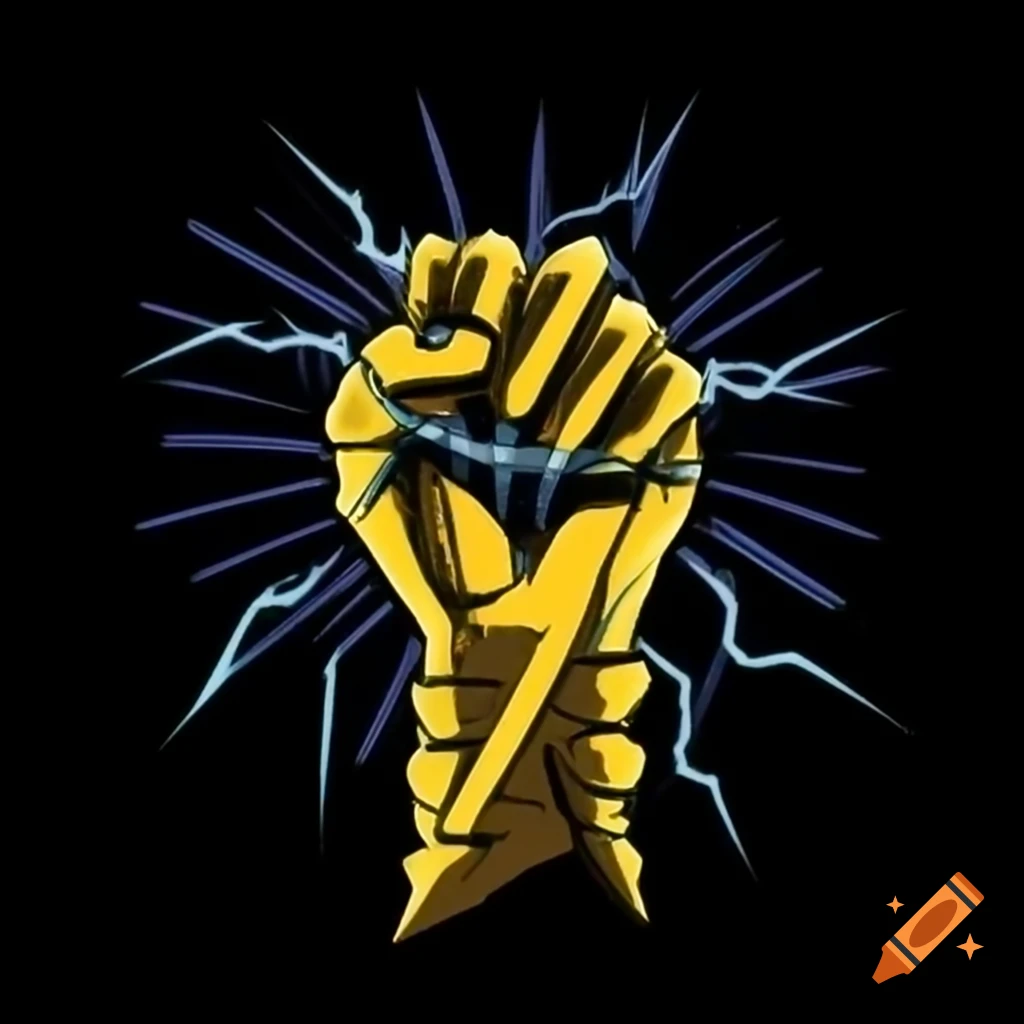 Monk's fist gripping lightning bolt, radiating energy and sparks