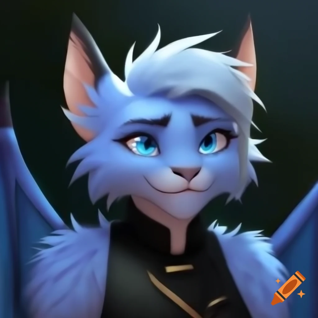 Anthro light blue dragon with wings and black collar in black clothing ...
