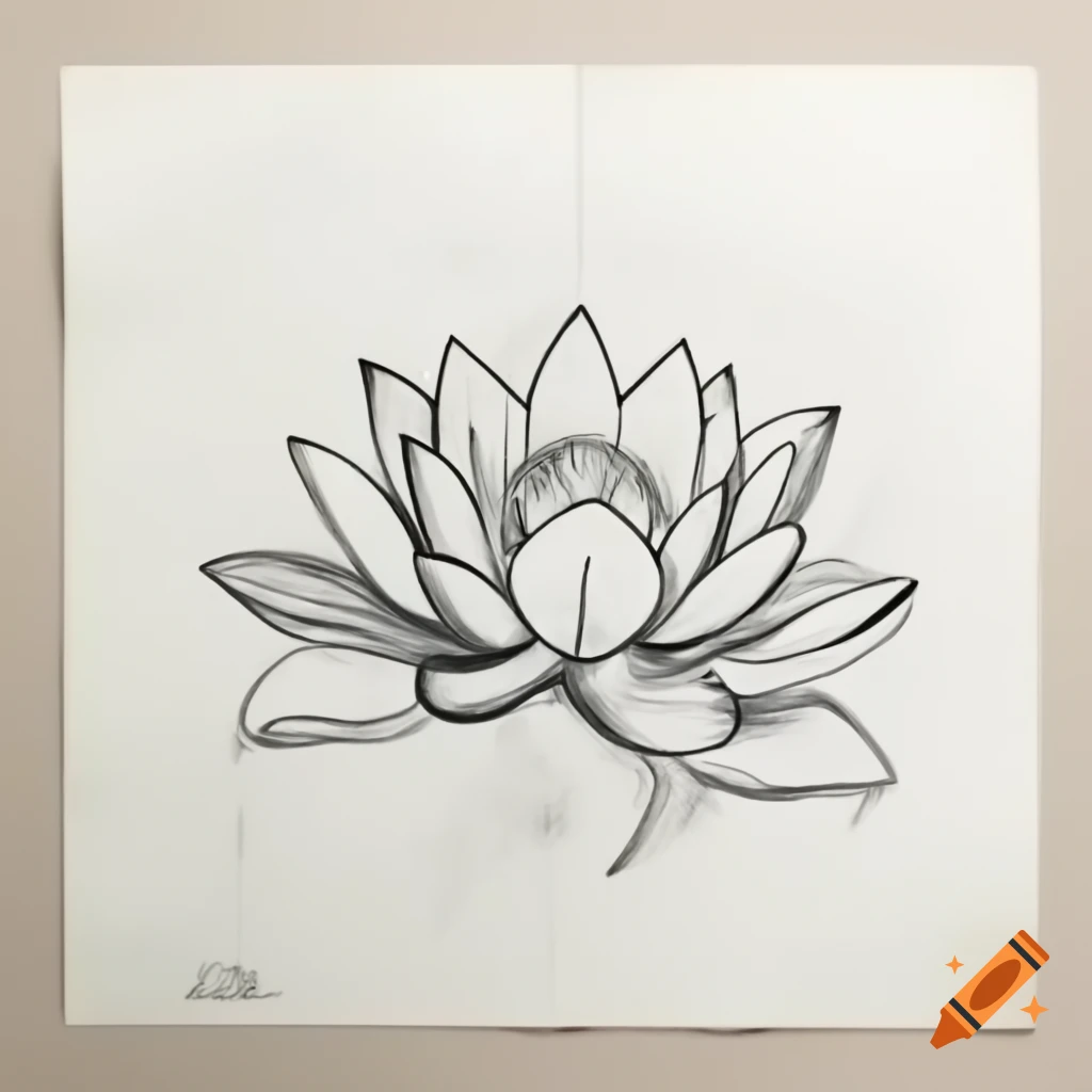 Simple sketch of lotus blossom on vellum art